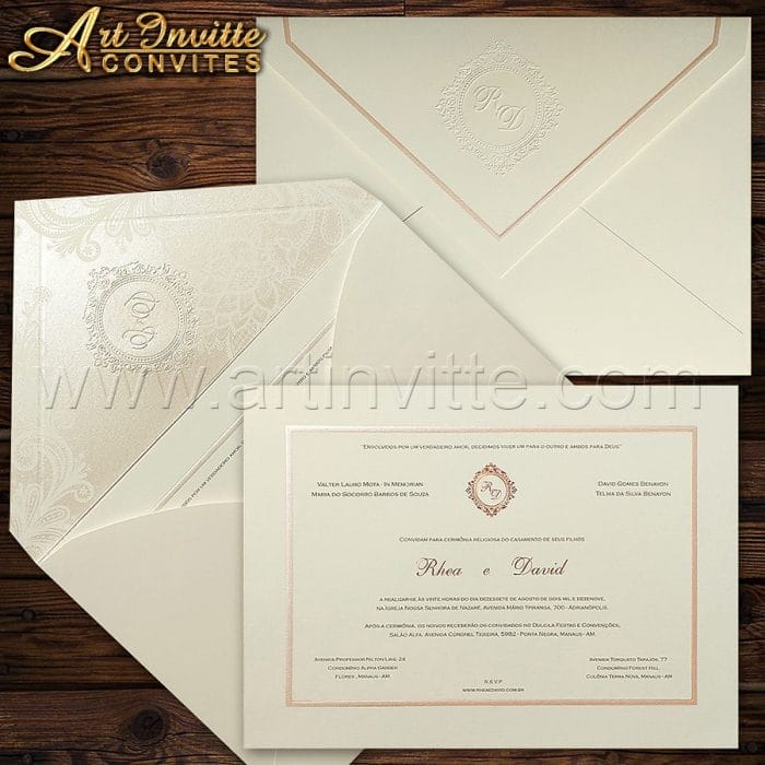 Convites de casamento em rosê 16 Convite de casamento Tradicional - Toronto TT 038 - Rosê e Rosa Perolado - Art Invitte Convites