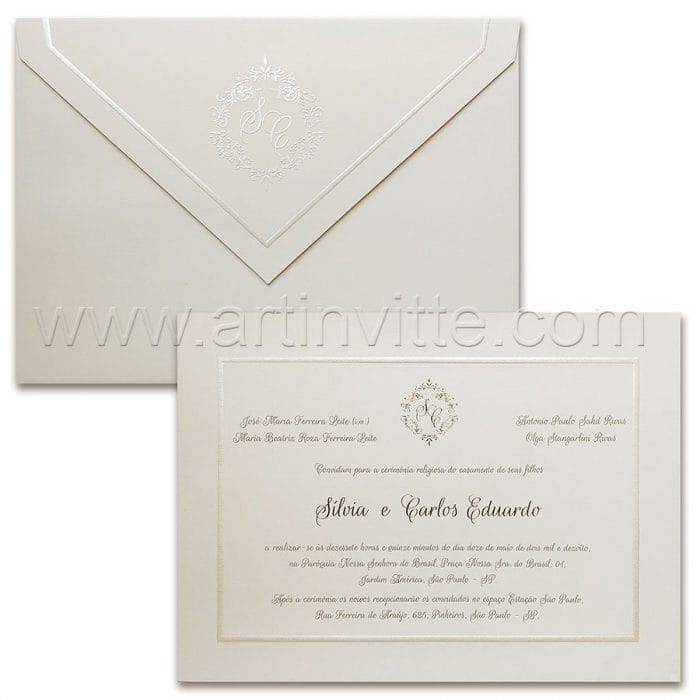 Convite de casamento Tradicional - Toronto TT 039 - Pérola e Dourado - Art Invitte Convites