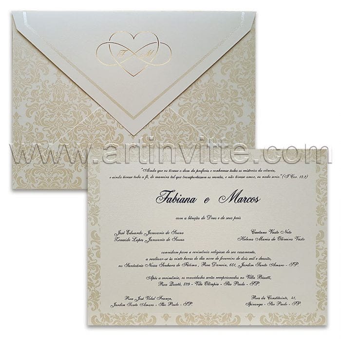 Convite de casamento Pérola e Dourado Veneza VZ 073
