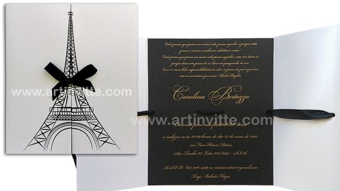 Convite de 15 anos com torre Eiffel Paris DIF 001