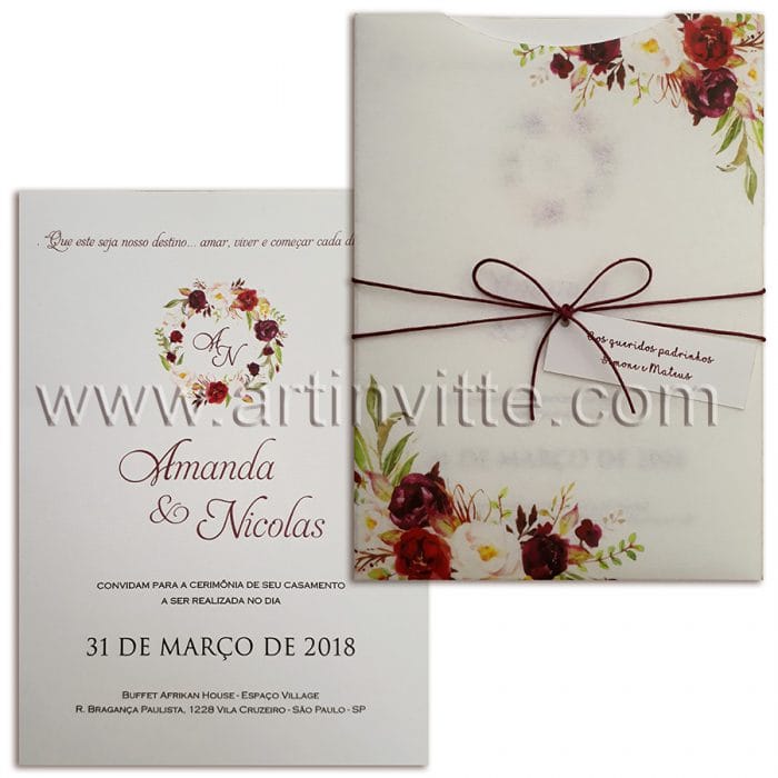 Convite de casamento floral Fronha FR 052