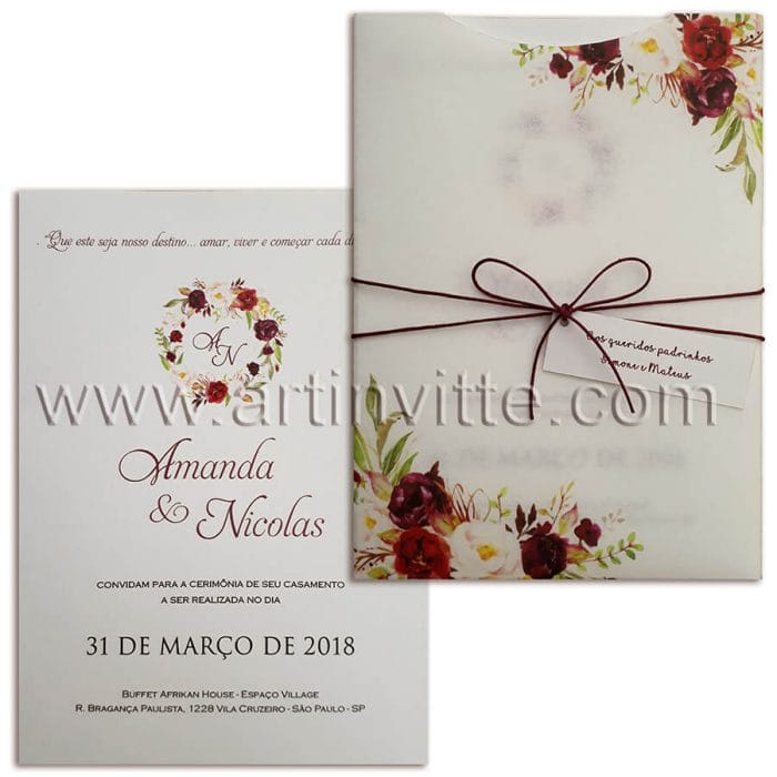 Convite de casamento floral Fronha FR 052