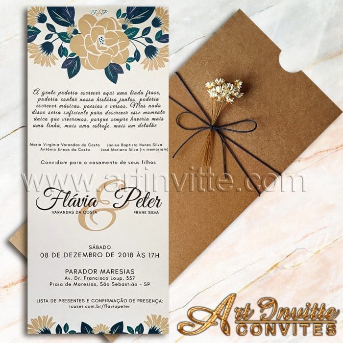 Convites de casamento rústicos em 2020 5 Convite de casamento rústico Fronha FR 067
