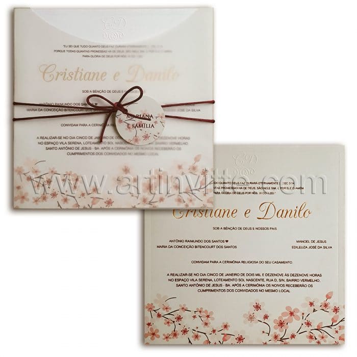 Dica 1 - Quando encomendar os convites 3 Convite de casamento Fronha FR 068 - Floral com vegetal