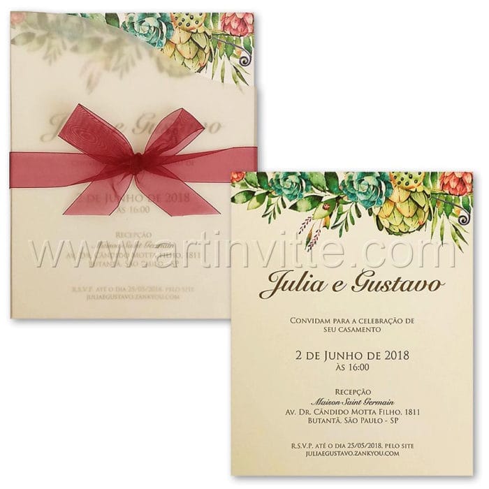 Convite de casamento Fronha FR 075 - Floral e Vegetal