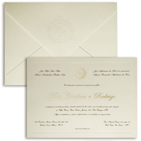 Convite de casamento tradicional - Veneza VZ 136 - Offwhite e Dourado
