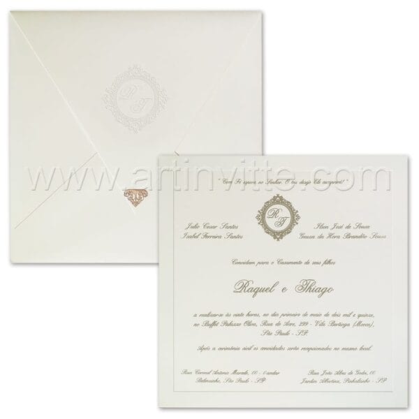 Convite de casamento Tradicional - Veneza VZ 140 - Branco e Prata com ponteira